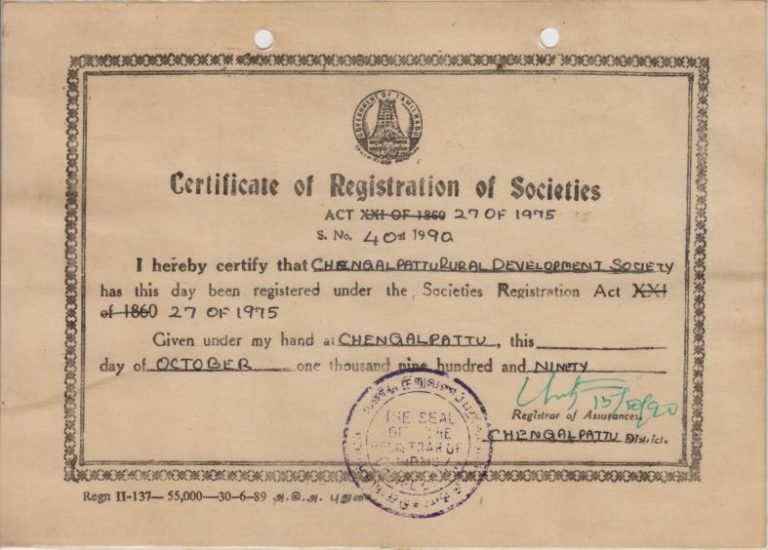 Society Registration Chengalpattu Rural Development Society (CRDS)